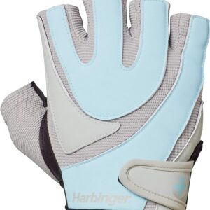 Harbinger Women's Training Grip Weightlifting Gloves with TechGel-Padded Leather Palm (Blue /Gray )