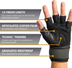 Harbinger Training Grip Wristwrap Weightlifting Gloves with TechGel-Padded Leather Palm - Image 3