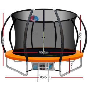 Everfit 10FT Trampoline for Kids w/ Ladder Enclosure Safety Net Rebounder Orange - Image 2
