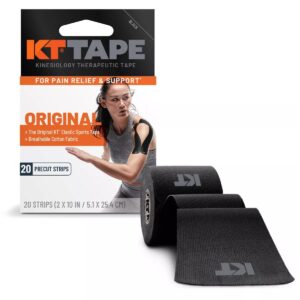 KT Tape Original Sports Tape - Black 20 Precut 10" Strips