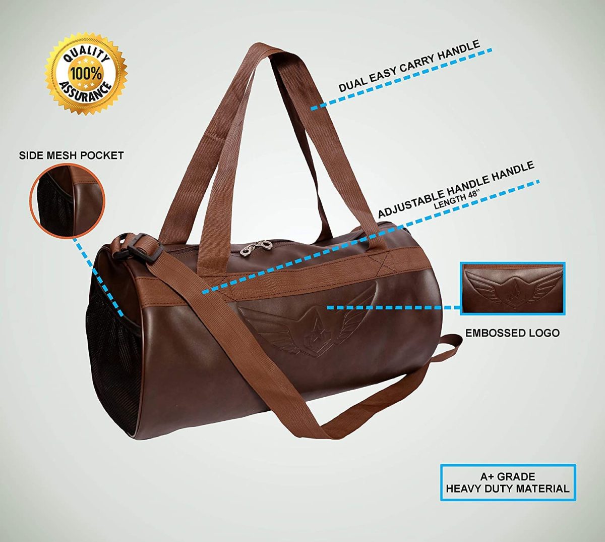 GN7 Leatherette Gym Duffel Bag – Brown - Image 2